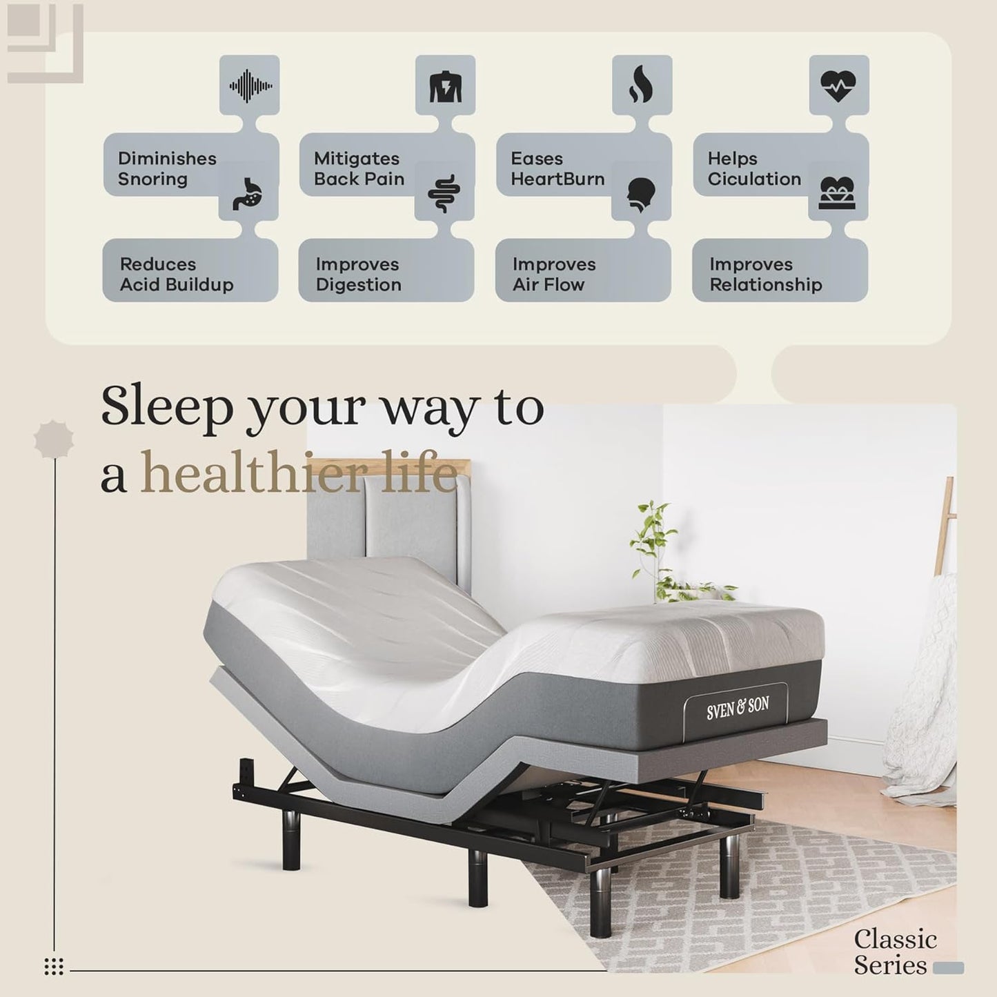 Classic Adjustable Bed Base, Head and Foot Lift, Massage