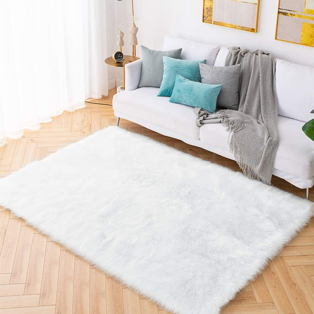 Shaggy Faux Sheepskin Area Rug – Soft, Luxury White 