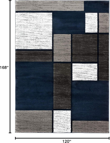 Contemporary Modern Boxes Area Rug 10' X 14' Navy