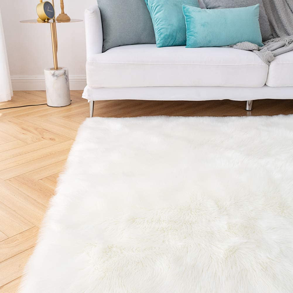 Shaggy Faux Sheepskin Area Rug – Soft, Luxury White 