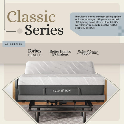 Classic Adjustable Bed Base, Head and Foot Lift, Massage, 