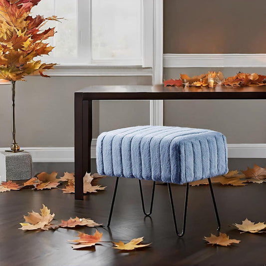 Super Mink Faux Fur Blue Ottoman Bench