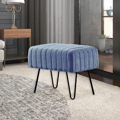 Super Mink Faux Fur Blue Ottoman Bench