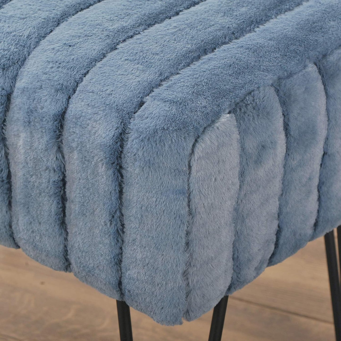 Super Mink Faux Fur Blue Ottoman Bench